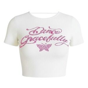 New Large Y2k Backless White Bejeweled Butterly Adjustable Crop Top Retro